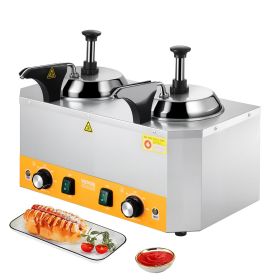 VEVOR Electric Cheese Dispenser with Pumps, 2.4x2 L Commercial Hot Fudge Warmer, Stainless Steel Heated Double Pumps Dispenser