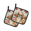 Tibetan Spaniel Vegetables Pair of Pot Holders Pair 7.5x7.5 Quilted Insulated Hot Pads Decorative Kitchen Gift Made in USA