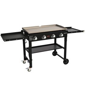 VEVOR Commercial Griddle on Cart, 36" Heavy Duty Manual Flat Top Griddle, Outdoor Cooking Station with Side Shelves, Steel Propane Gas Griddle