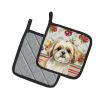 Gold and White Shih Tzu Vegetables Pair of Pot Holders Pair 7.5x7.5 Quilted Insulated Hot Pads Decorative Kitchen Gift Made in USA