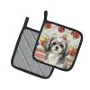 Grey and White Tibetan Spaniel Vegetables Pair of Pot Holders Pair 7.5x7.5 Quilted Insulated Hot Pads Decorative Kitchen Gift Made in USA