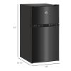 3.2 Cu.Ft Double Door Mini Fridge with Freezer Adjustable Shelf Thermostat Reversible Door Black