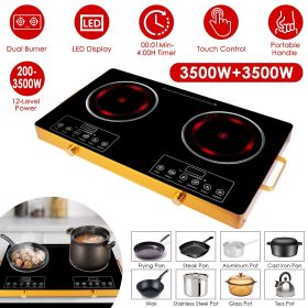 Portable Electric Double Burner 7000W, 110V Countertop Hot Plates with Smooth Heat-Resistant Glass Surface (Easy to Clean), 4 Preset Cooking Modes (Color: Black)